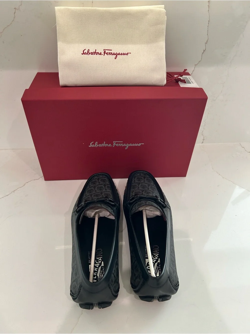 Salvatore Ferragamo Men’s Gray Signature Logo Bit Loafers